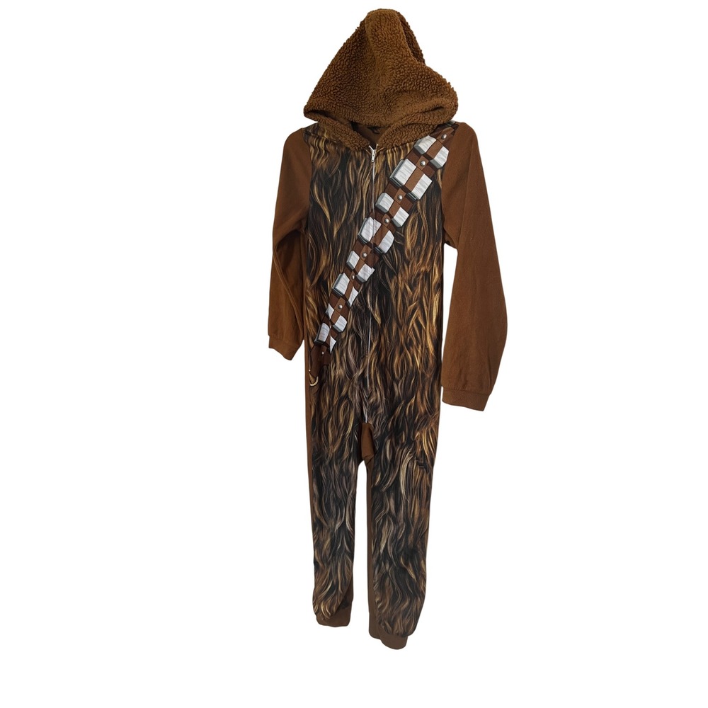 Star Wars Chewbacca Fleece Hooded Union Suit Kids Brown Zip Up Sleeper Size XL